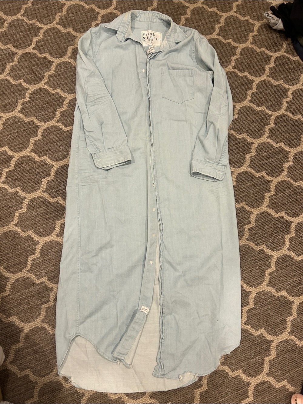 Frank & Eileen Pale Blue Chambray Long Sleeve Shirt Dress - Picture 2 of 4